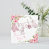 Invitation Roses roses Clothesline bébé fille douche Invitati (Debout devant)