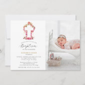 Invitation Roses roses Croix blanche Bébé Baptême Photo Baptê (Devant)