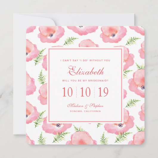Invitation Roses roses de Boho Floral Aquarelle - Bridesmaid (Devant)