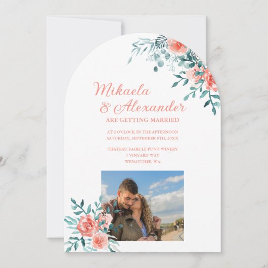 Invitation Roses roses d'hiver, Mariage Eucalyptus vert clair (Devant)