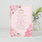 Invitation Roses roses douces Blush et Quinceanera Florale Or (Debout devant)