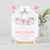 Invitation Roses roses douces et Citrouille 1er anniversaire (Debout devant)