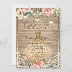 Invitation Roses roses écarlates, Tiara, Lumières, Robe Quinc