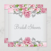 Invitation Roses roses élégantes Fête des mariées Rose (Devant / Derrière)