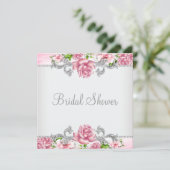 Invitation Roses roses élégantes Fête des mariées Rose (Debout devant)