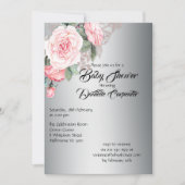 Invitation Roses roses élégantes sur Baby shower argenté (Devant)
