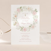 Invitation Roses roses et Bébé Respirer Première Communion sa