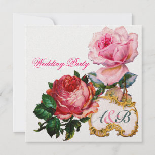 INVITATION ROSES ROSES ET CŒUR EN DANTELLE DE CUPIDON MONOGRA