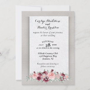 Invitation Roses roses et Crimson avec Mariage Monogram