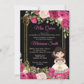 Invitation Roses roses et fond noir Quinceanera (Devant)