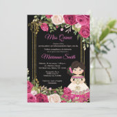 Invitation Roses roses et fond noir Quinceanera (Debout devant)