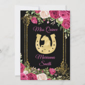 Invitation Roses roses et fond noir Quinceanera (Dos)