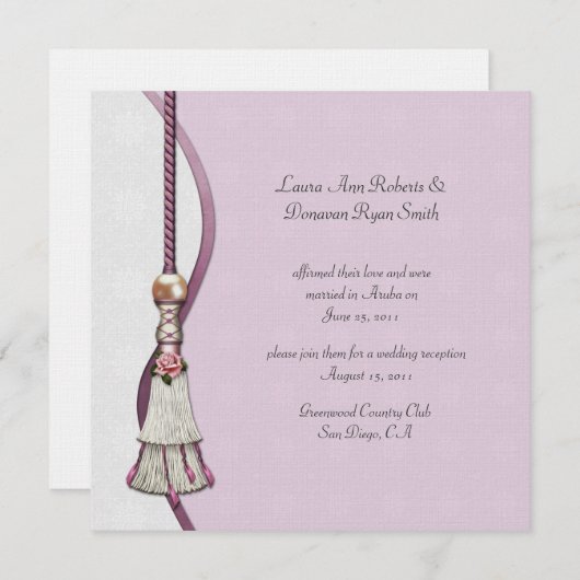 Invitation Roses roses et Mariage de poste Tassel (Devant / Derrière)