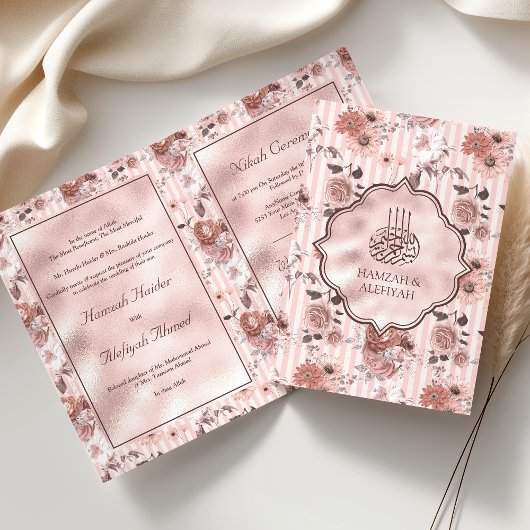 Invitation Roses roses et rayures roses et Mariage musulman f