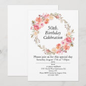 Invitation Roses roses et verdure, 50e anniversaire personnal (Devant / Derrière)