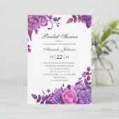 Invitation Roses roses et violets. Douche de nuptiale lilas f (Debout devant)