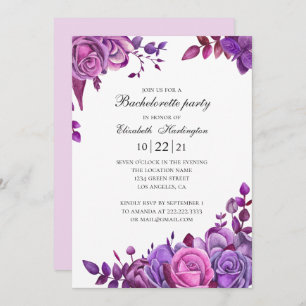 Invitation Roses roses et violets. Fête de bachelorette flora