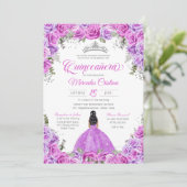 Invitation Roses roses et violets & Silver Tiara Quinceanera (Debout devant)