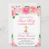 Invitation Roses roses fleurs Première communion (Devant)