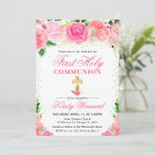 Invitation Roses roses fleurs Première communion (Debout devant)