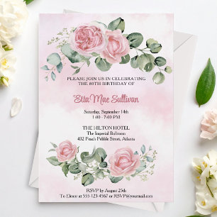 Invitation Roses roses florales et verdure 80e anniversaire