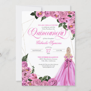 Invitation Roses roses   Golden Tiara & Ball Gown Quinceañera