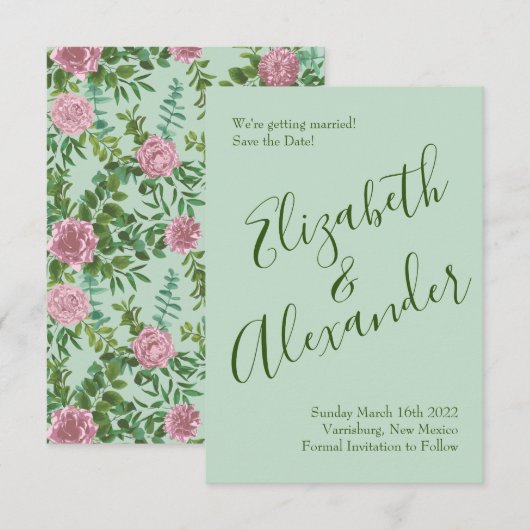 Invitation Roses roses Jardin Printemps Mariage (Devant / Derrière)