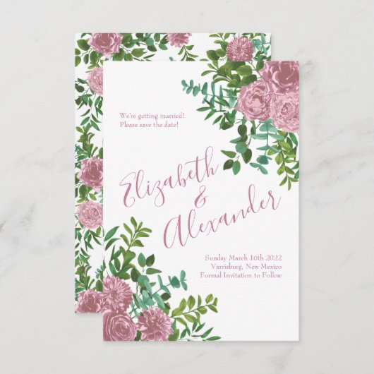 Invitation Roses roses Jardin Printemps Mariage (Devant / Derrière)