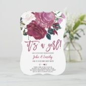 Invitation Roses roses Marsala Baby shower C'est une fille (Debout devant)