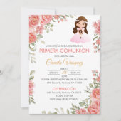 Invitation Roses roses mignonnes Première communion Espagnol (Devant)