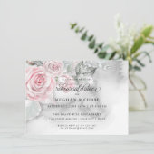 Invitation Roses roses modernes Aquarelle gris BarefootBride™ (Debout devant)
