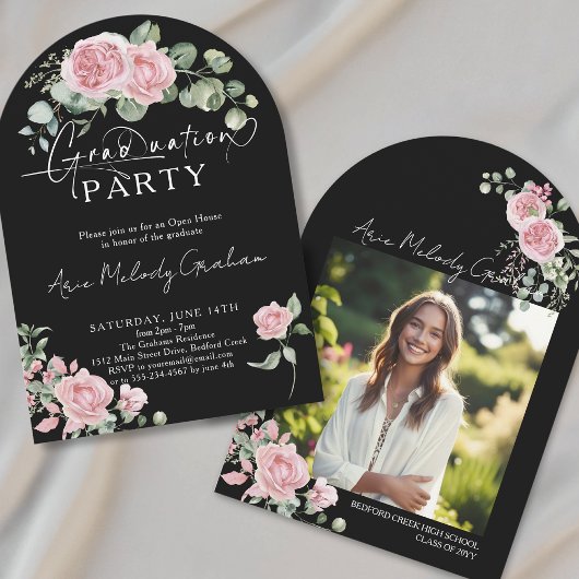 Invitation Roses roses modernes script photo de remise des di