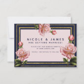 Invitation Roses roses Navy Blue & Or Moderne Enregistrer la (Devant)