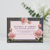 Invitation Roses roses Navy Blue & Or Moderne Enregistrer la (Debout devant)