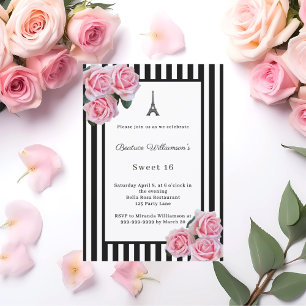 Invitation Roses roses noires bandes blanches Paris Sweet 16