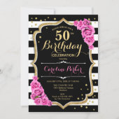 Invitation Roses roses noires blanches Photo 50e anniversaire (Devant)