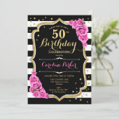 Invitation Roses roses noires blanches Photo 50e anniversaire (Debout devant)