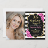 Invitation Roses roses noires Blancs Photo 50e anniversaire (Devant)