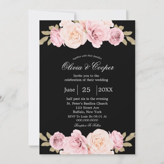 Invitation Roses roses noires et blanches (Devant)