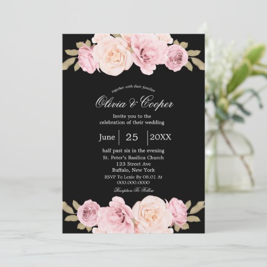 Invitation Roses roses noires et blanches (Debout devant)