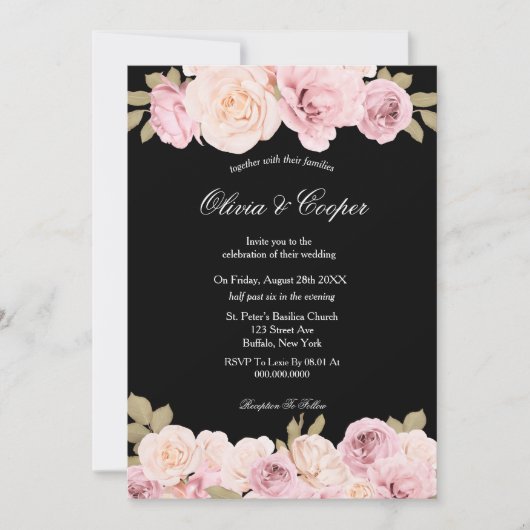 Invitation Roses roses noires et blanches (Devant)