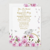 Invitation Roses roses Perles Diamond Ring Couples Fiançaille (Devant / Derrière)