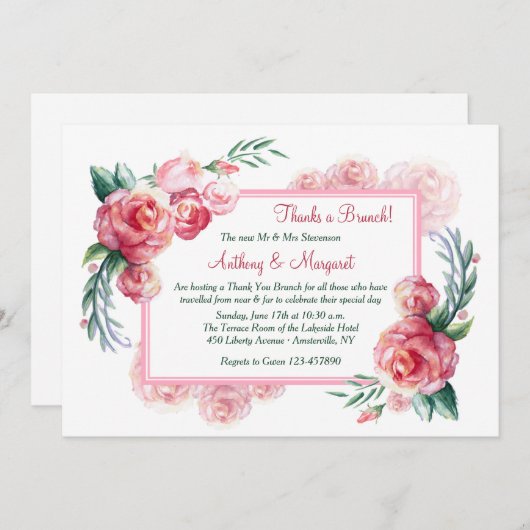 Invitation Roses Roses Pink (Devant / Derrière)