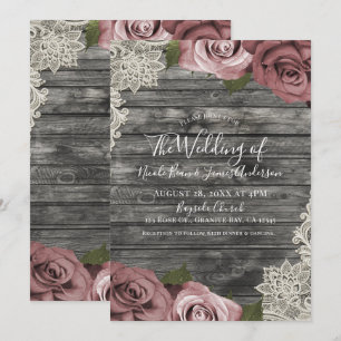Invitation Roses roses poussiéreuses gris bois rustique maria