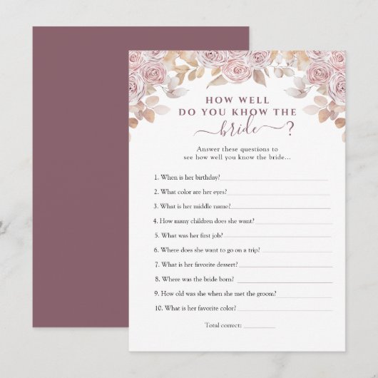 Invitation Roses roses qui connaissent la mariée meilleure ca (Devant / Derrière)