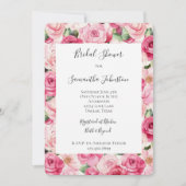 Invitation Roses roses romantiques Fête des mariées florale (Devant)