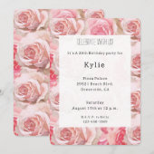 Invitation Roses roses romantiques Floral Anniversaire (Devant / Derrière)