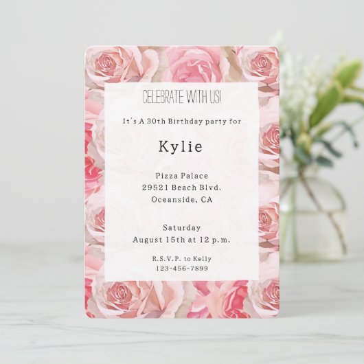 Invitation Roses roses romantiques Floral Anniversaire (Debout devant)