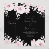 Invitation Roses roses romantiques rose Mariage noir d'été (Devant / Derrière)
