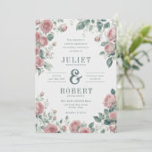 Invitation Roses roses romantiques Sage Vert Feuille Mariage (Debout devant)